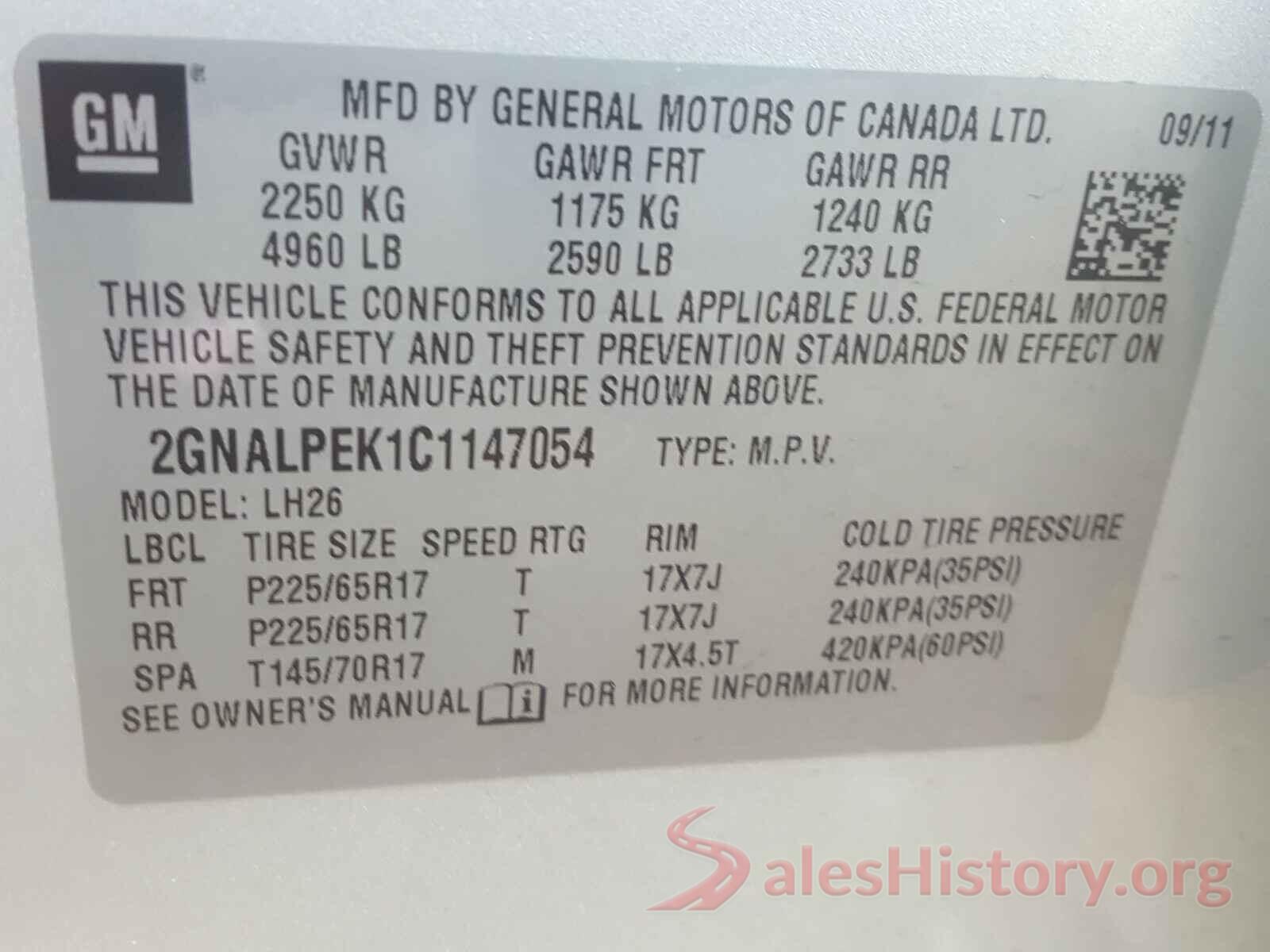 3N1AB8BV8LY255482 2012 CHEVROLET EQUINOX