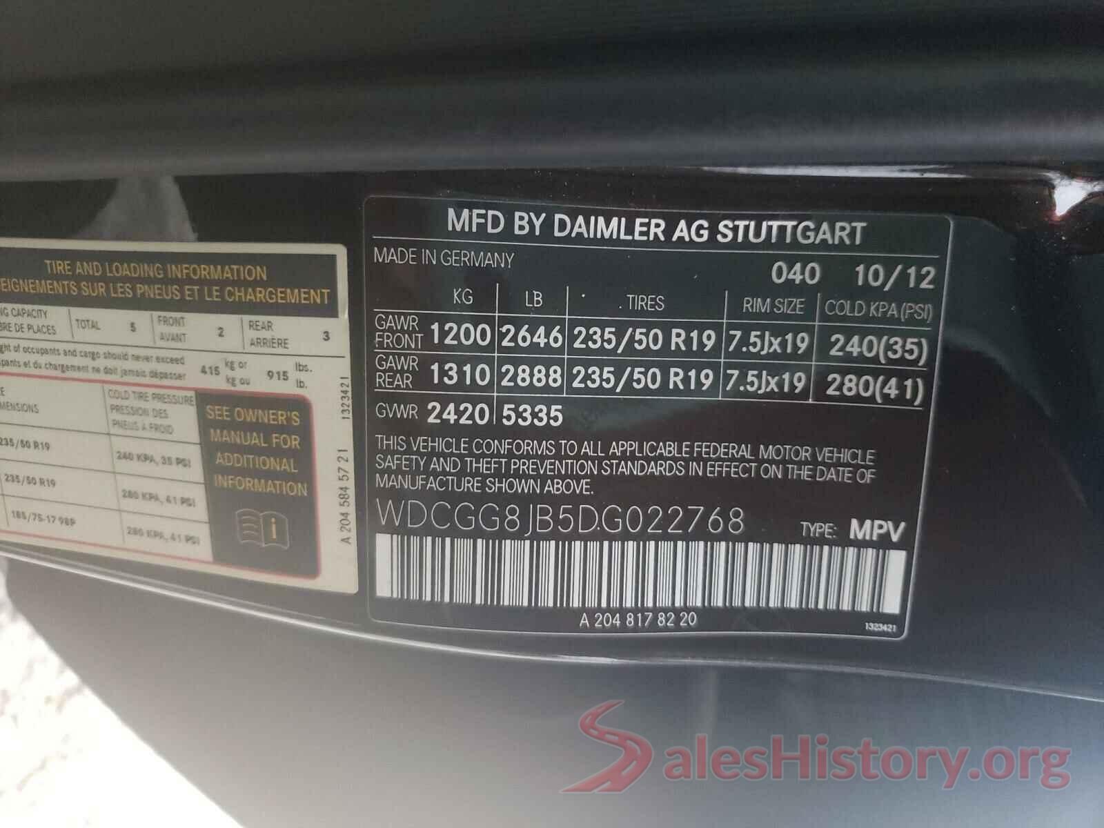 JTDEPRAE1LJ112613 2013 MERCEDES-BENZ G CLASS