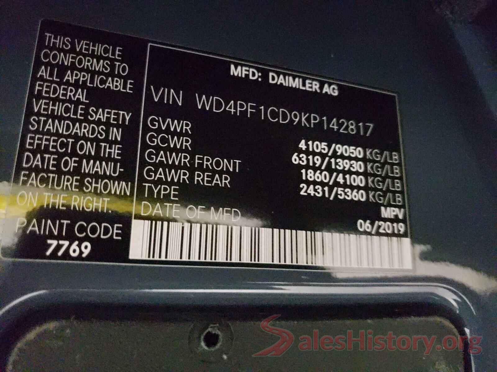 WD4PF1CD9KP142817 2019 MERCEDES-BENZ SPRINTER