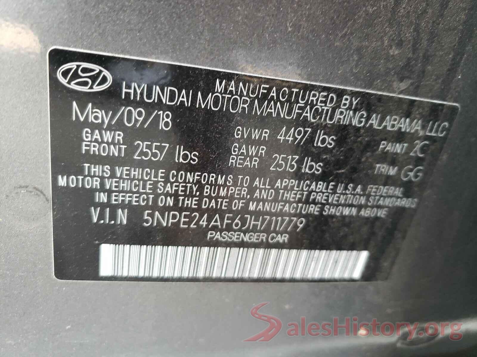 5NPE24AF6JH711779 2018 HYUNDAI SONATA