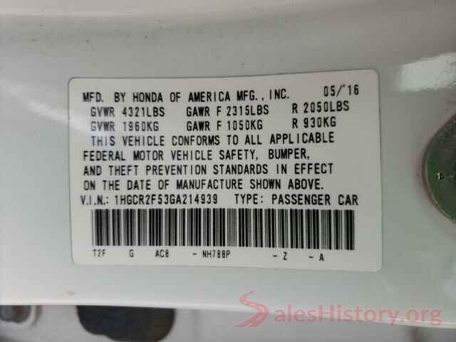 1HGCR2F53GA214939 2016 HONDA ACCORD