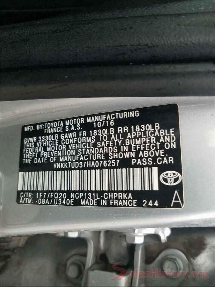 VNKKTUD37HA076257 2017 TOYOTA YARIS