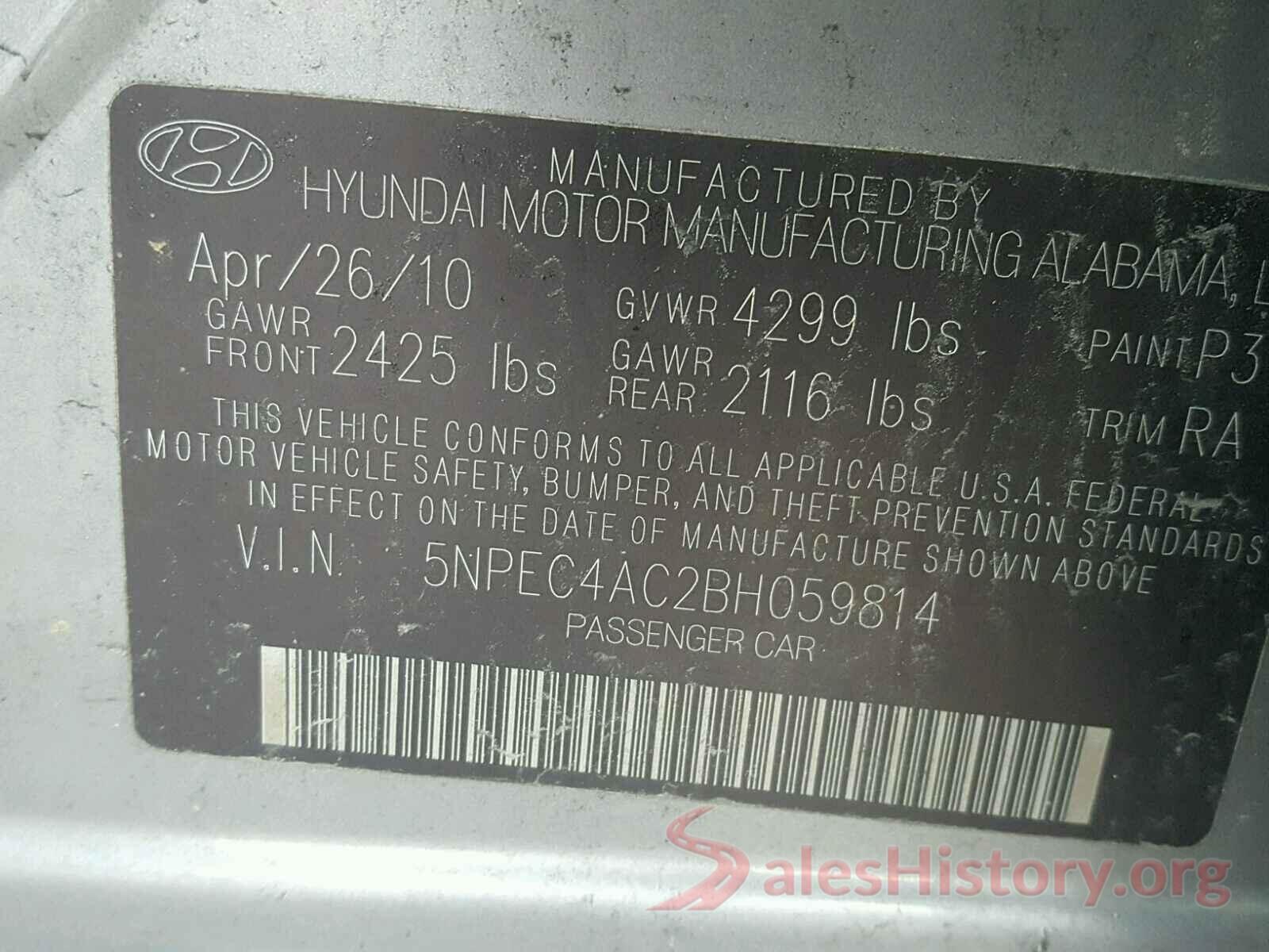 JTDKARFU1H3531173 2011 HYUNDAI SONATA