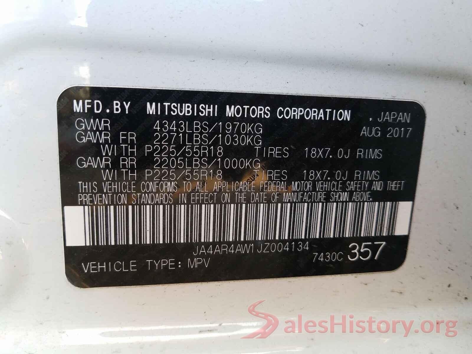 JA4AR4AW1JZ004134 2018 MITSUBISHI OUTLANDER