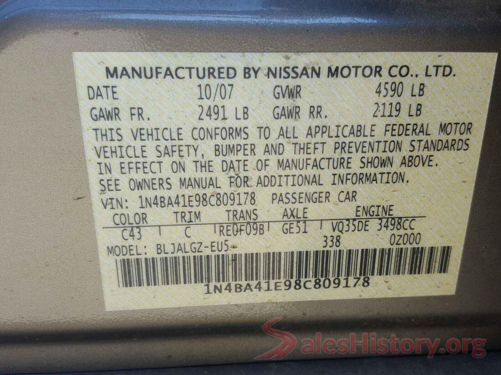 3N1CN7AP7KL850686 2008 NISSAN MAXIMA