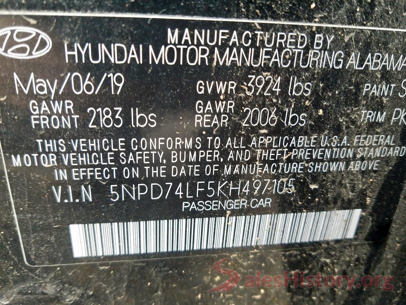 5NPD74LF5KH497105 2019 HYUNDAI ELANTRA