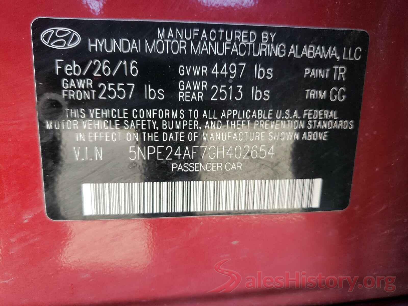 5NPE24AF7GH402654 2016 HYUNDAI SONATA