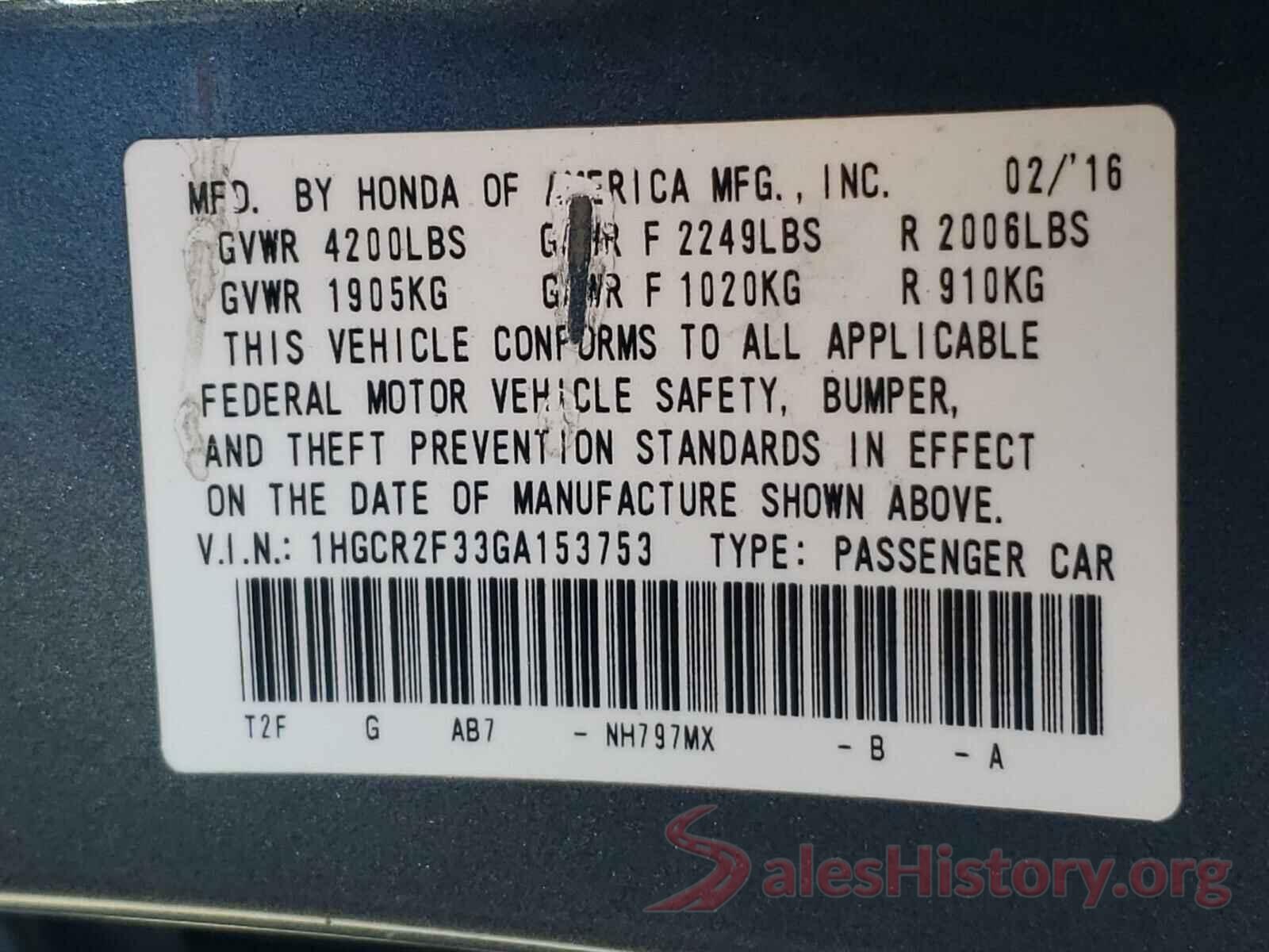 1HGCR2F33GA153753 2016 HONDA ACCORD