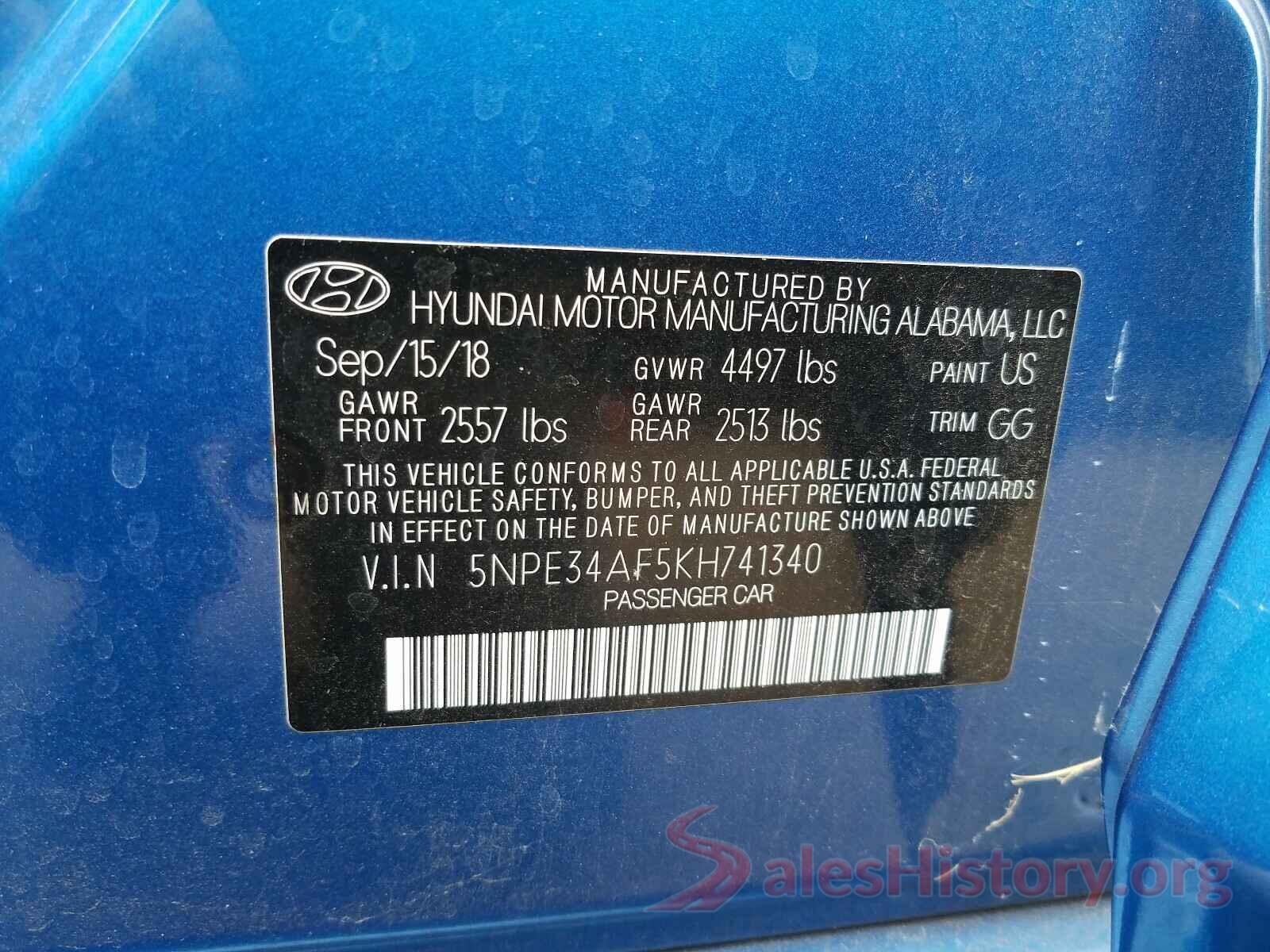 5NPE34AF5KH741340 2019 HYUNDAI SONATA