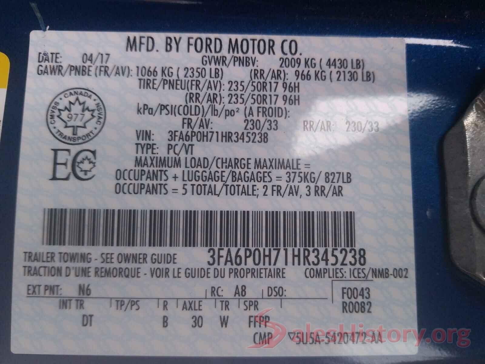 3FA6P0H71HR345238 2017 FORD FUSION