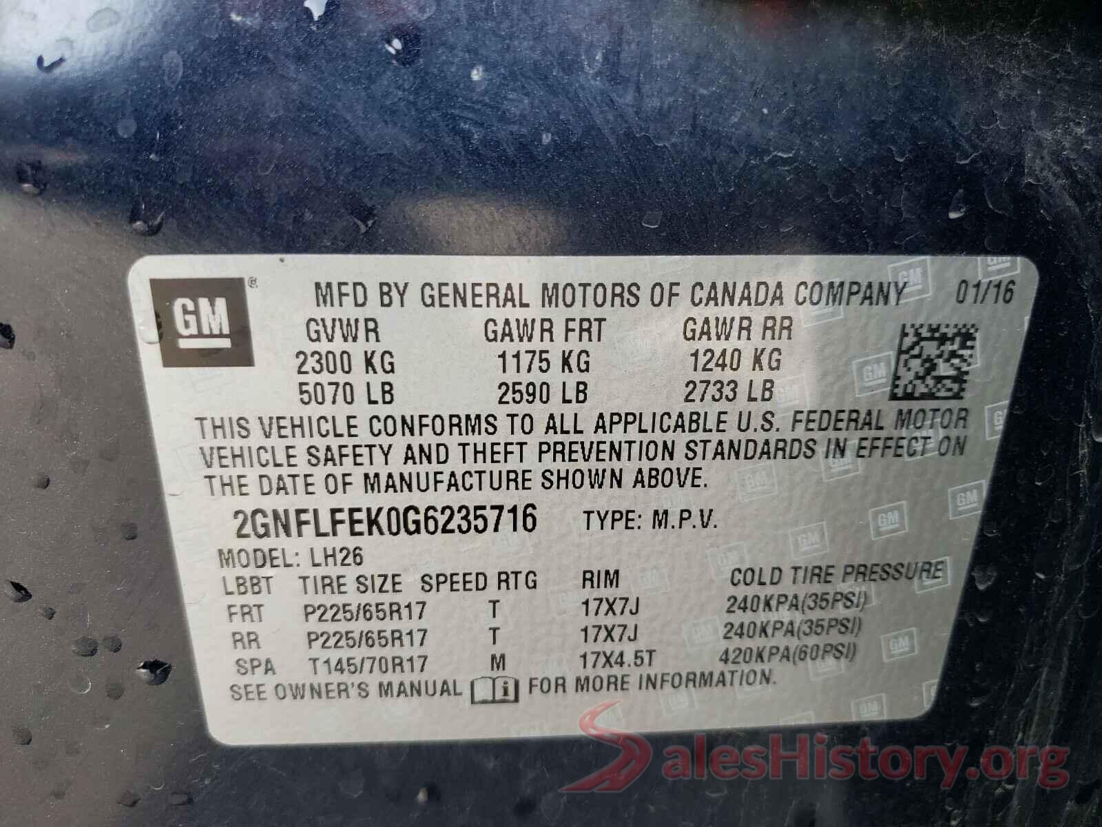 2GNFLFEK0G6235716 2016 CHEVROLET EQUINOX