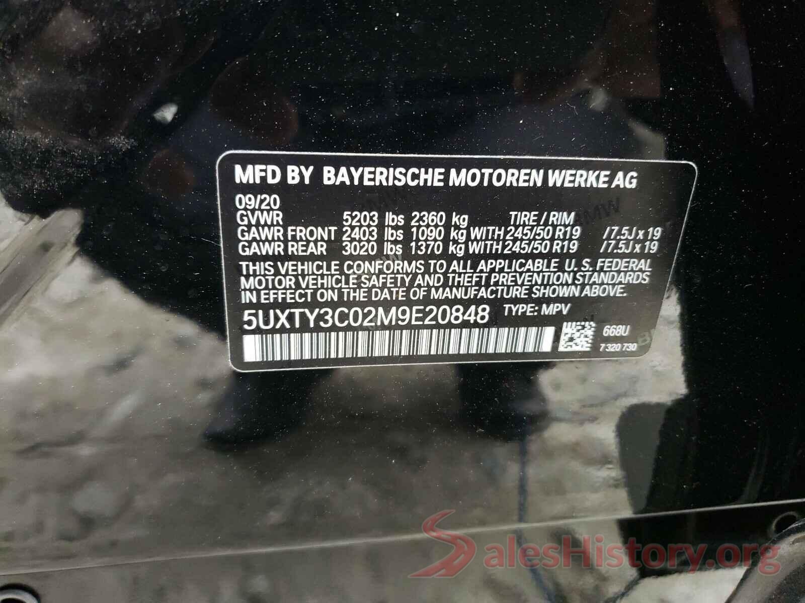 5UXTY3C02M9E20848 2021 BMW X3