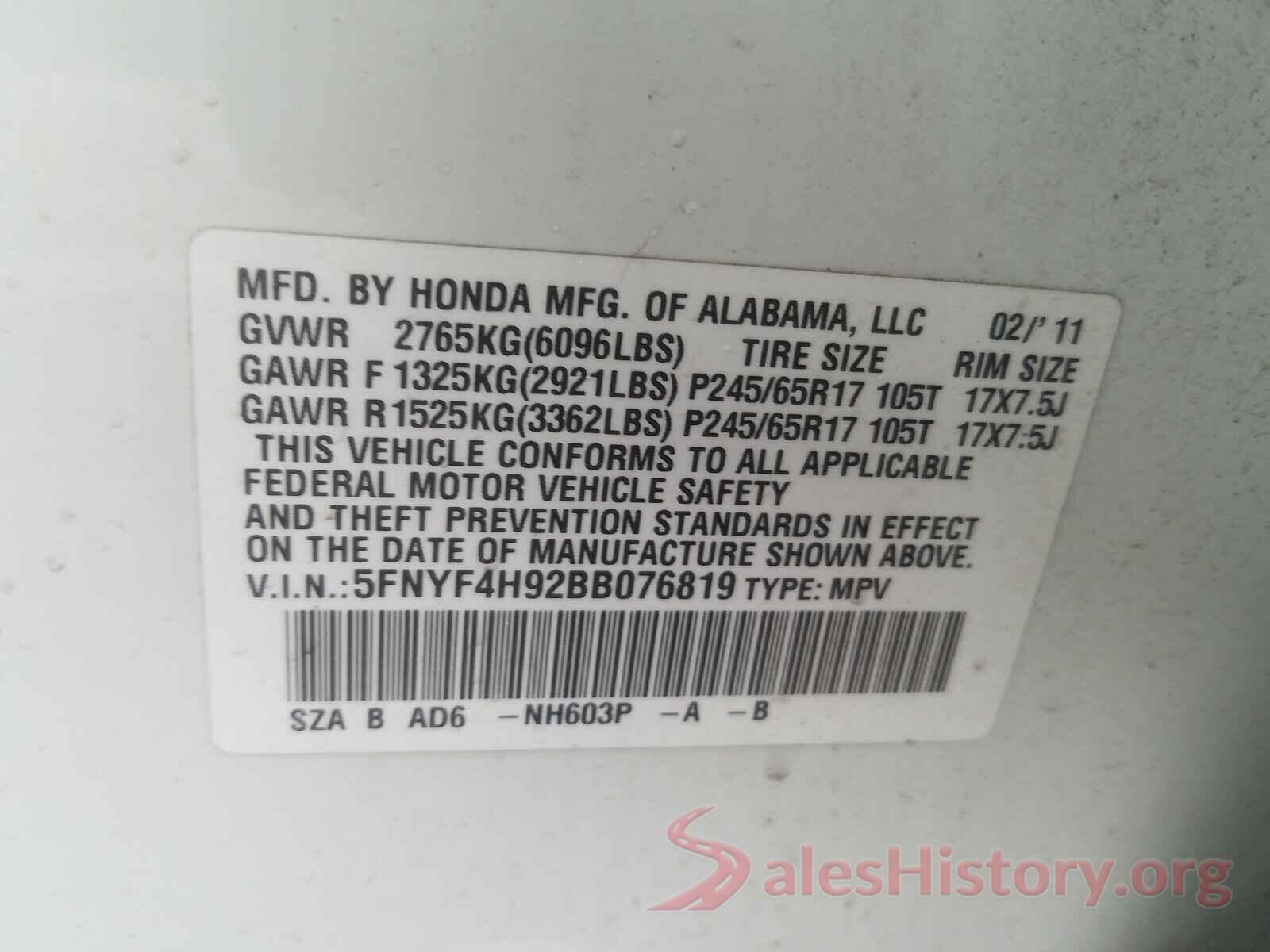 5TDJZRFH2KS611613 2011 HONDA PILOT