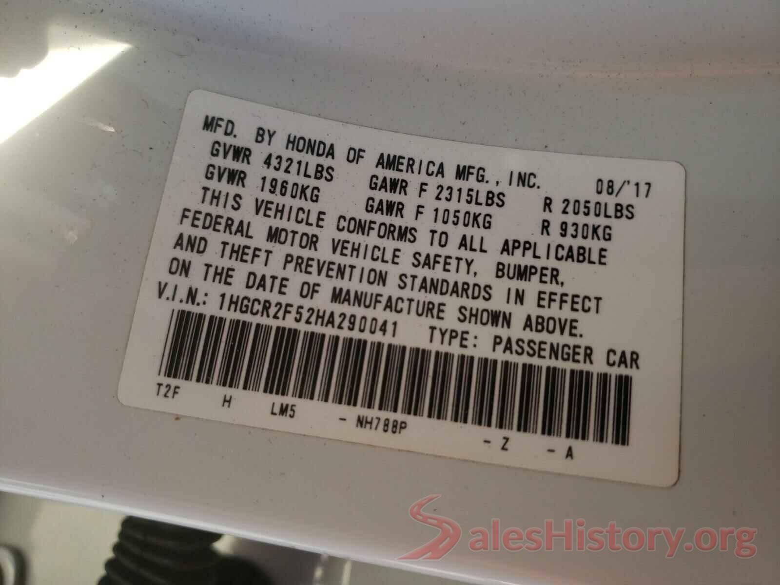 1HGCR2F52HA290041 2017 HONDA ACCORD