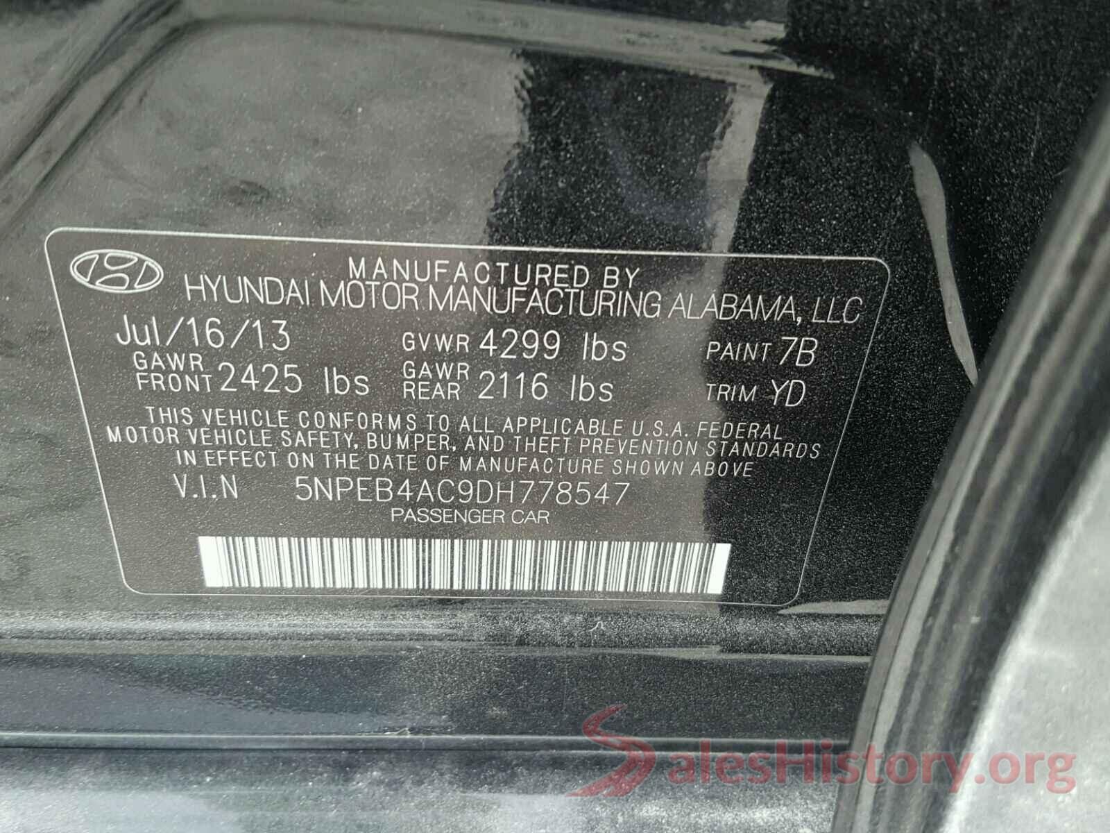 5NPEB4AC9DH778547 2013 HYUNDAI SONATA