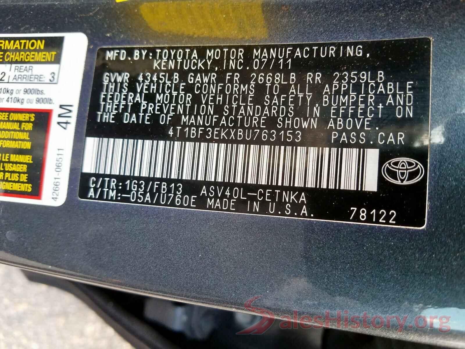 5YFBURHE7HP728062 2011 TOYOTA CAMRY