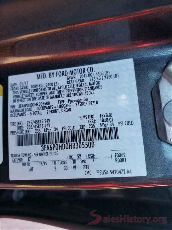 3FA6P0HD0HR305500 2017 FORD FUSION