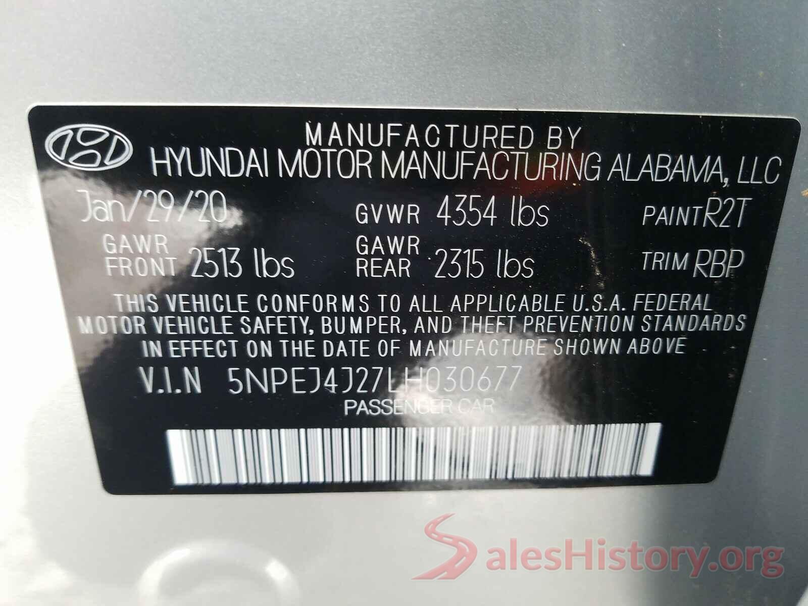 5NPEJ4J27LH030677 2020 HYUNDAI SONATA