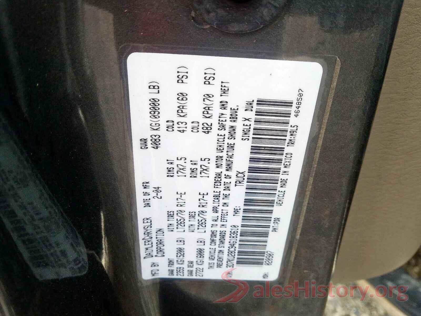 1FA6P8TH4H5305091 2004 DODGE RAM 2500