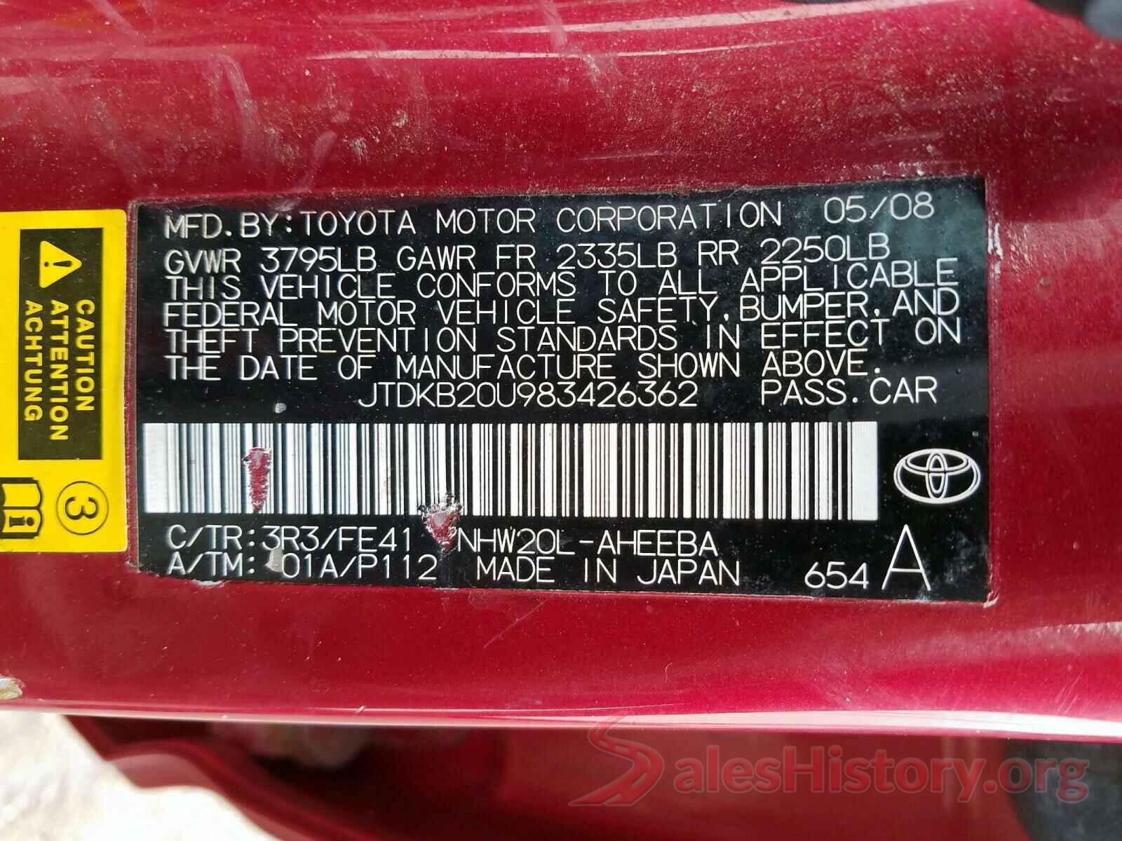 JTDKBRFU8H3049572 2008 TOYOTA PRIUS