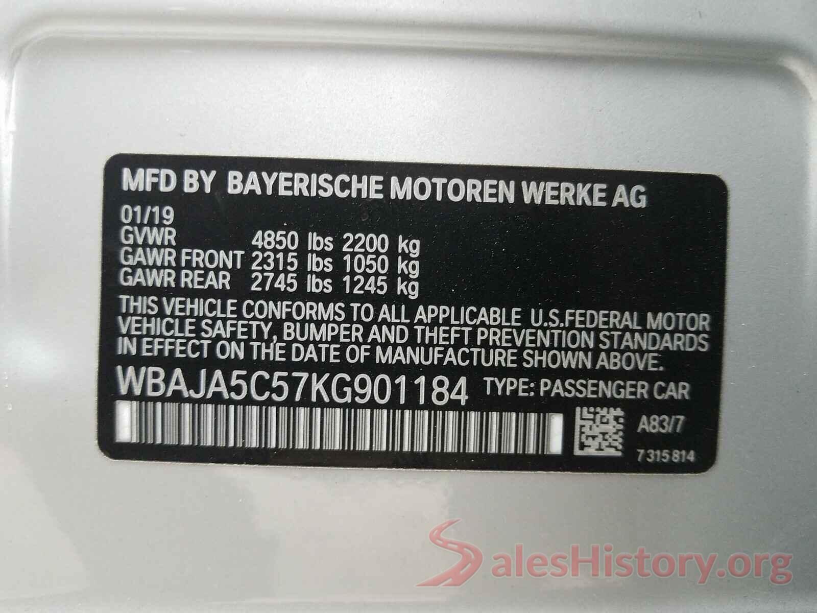 WBAJA5C57KG901184 2019 BMW 5 SERIES