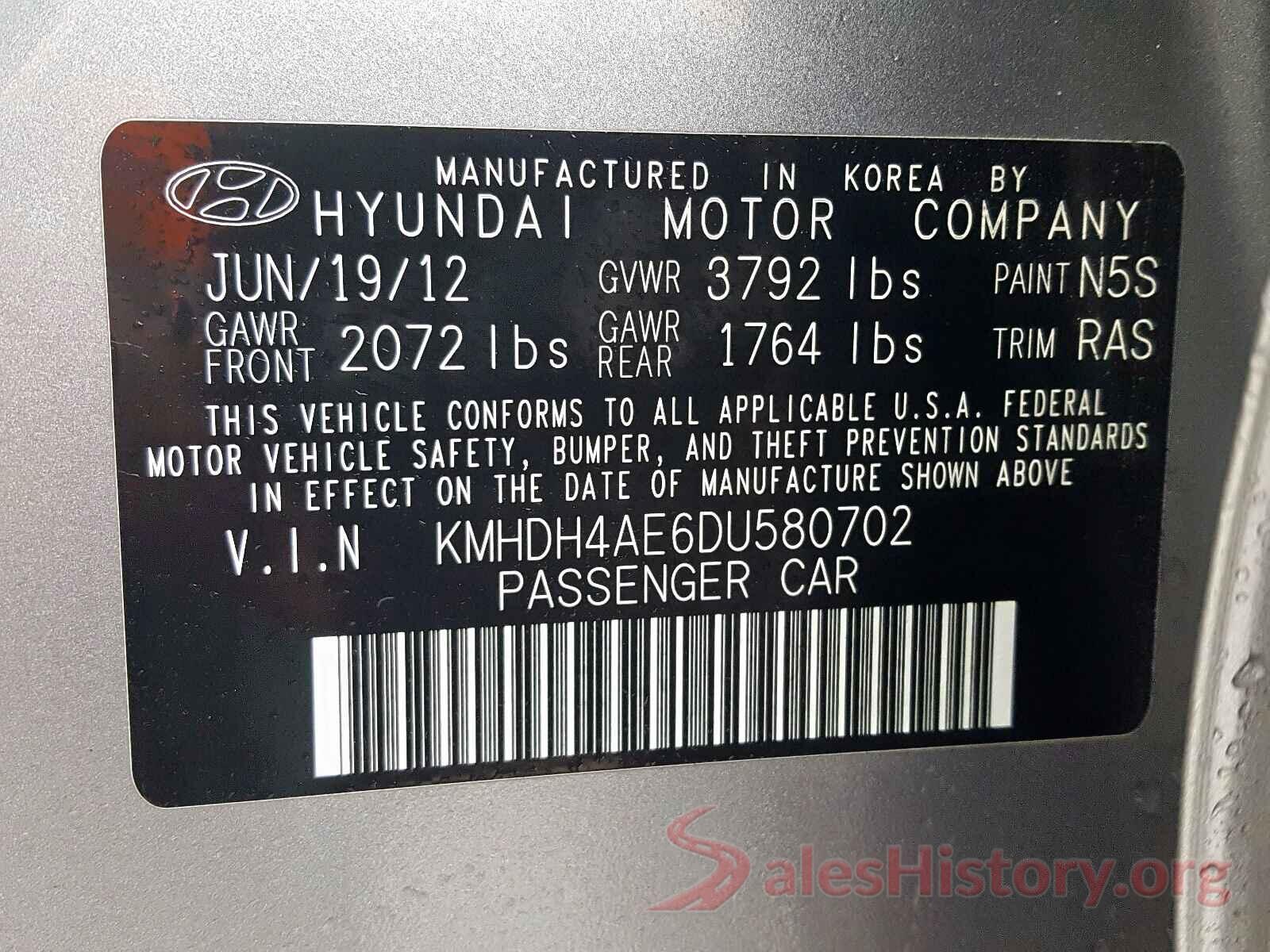 4T1BZ1HK4JU008327 2013 HYUNDAI ELANTRA