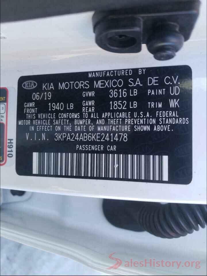 3KPA24AB6KE241478 2019 KIA RIO