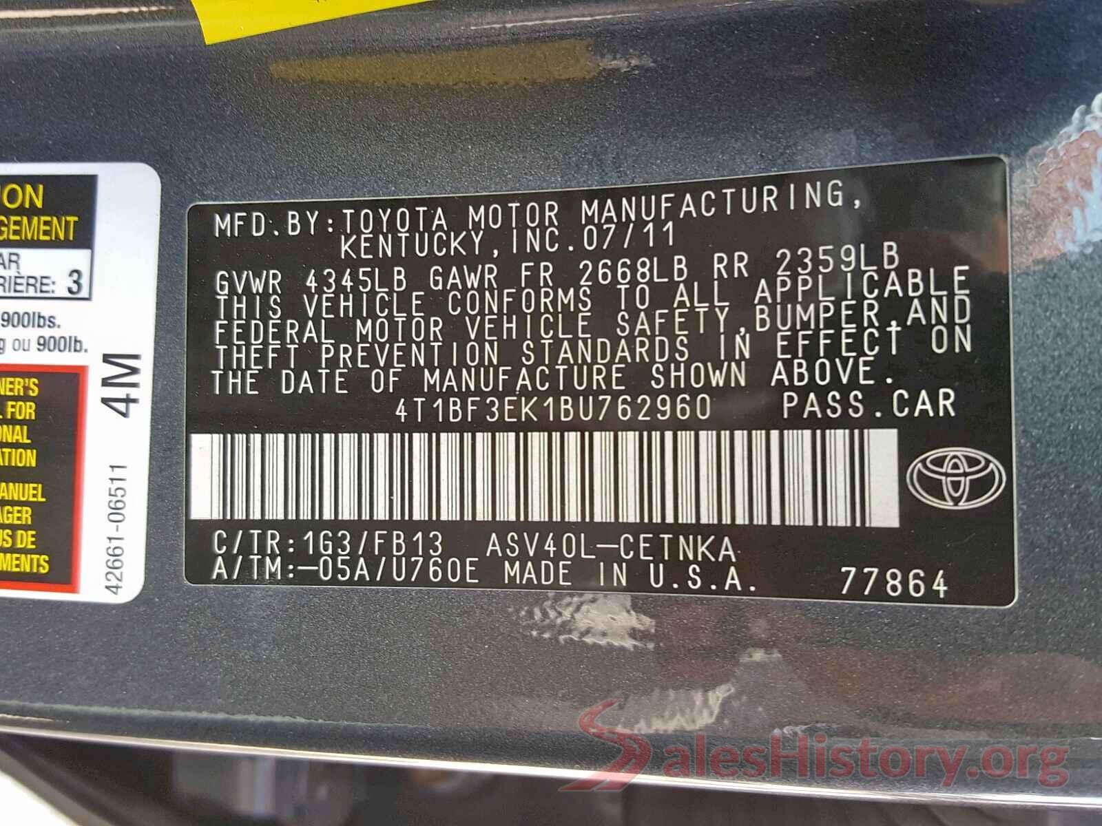 4T1BF3EK1BU762960 2011 TOYOTA CAMRY BASE