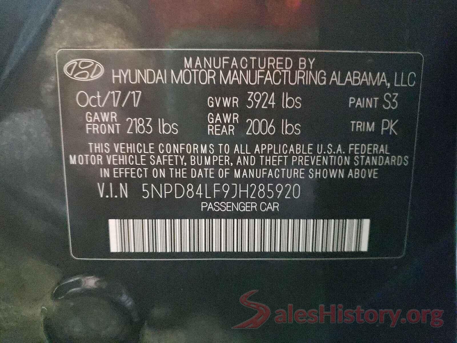 5NPD84LF9JH285920 2018 HYUNDAI ELANTRA