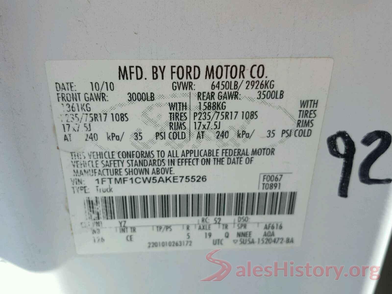 5YJ3E1EA0LF793473 2010 FORD F150