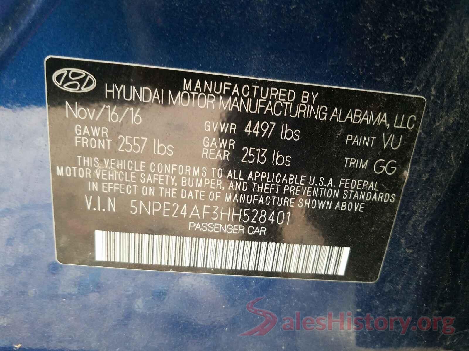 5NPE24AF3HH528401 2017 HYUNDAI SONATA