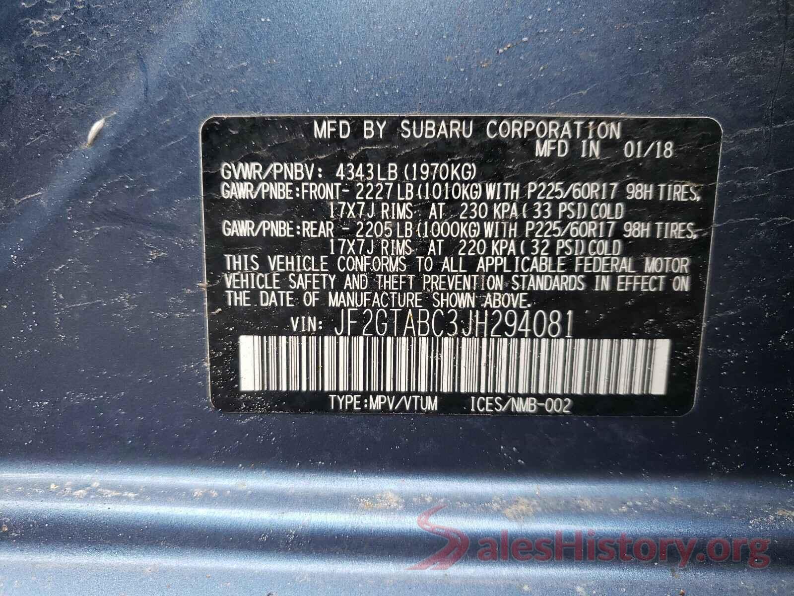 JF2GTABC3JH294081 2018 SUBARU CROSSTREK