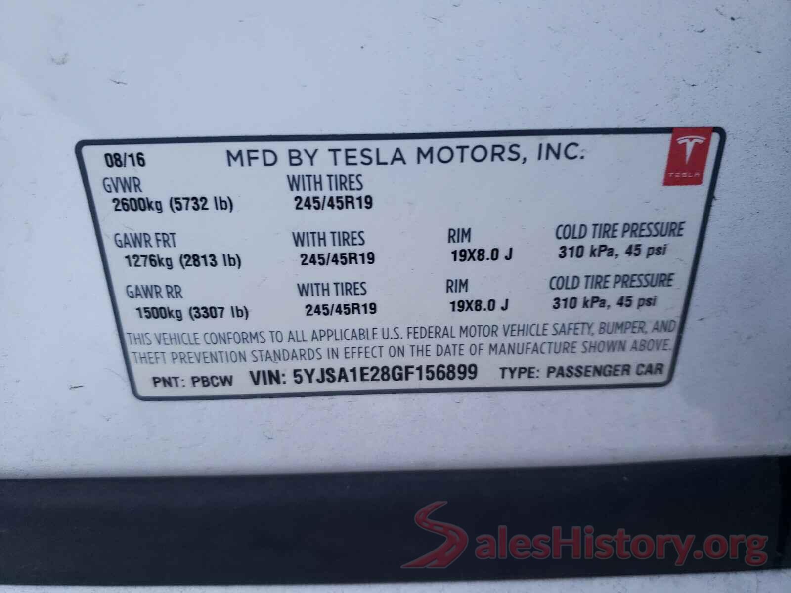 5YJSA1E28GF156899 2016 TESLA MODEL S