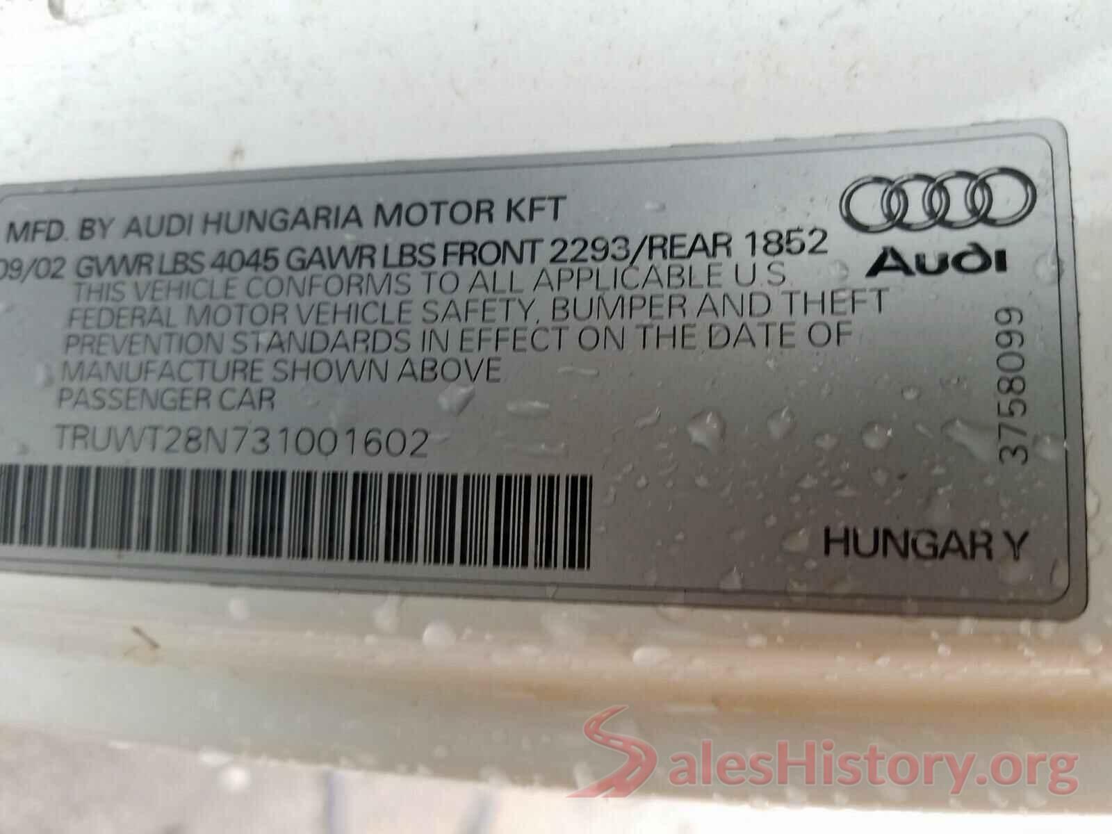 2HKRW2H84KH637569 2003 AUDI TT