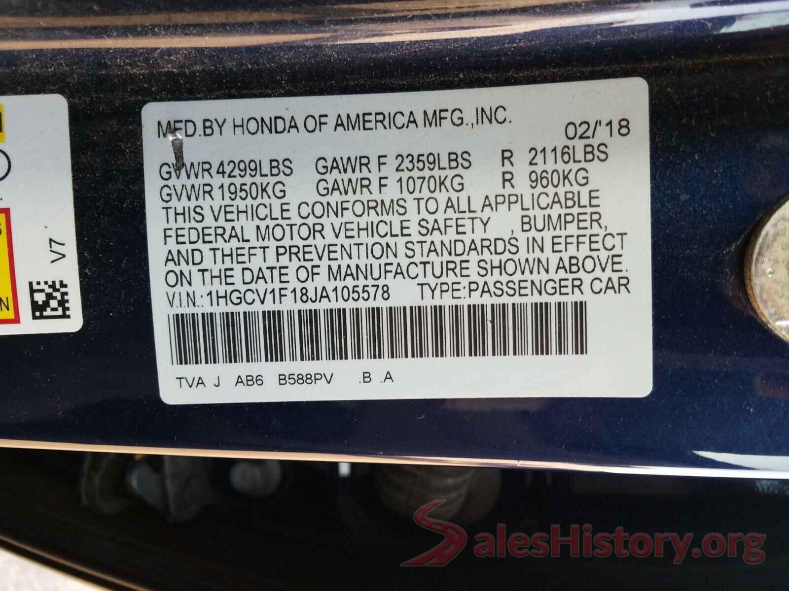 1HGCV1F18JA105578 2018 HONDA ACCORD