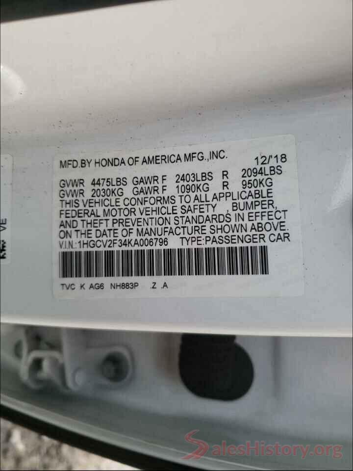 5TDDZ3DC0KS214872 2019 HONDA ACCORD