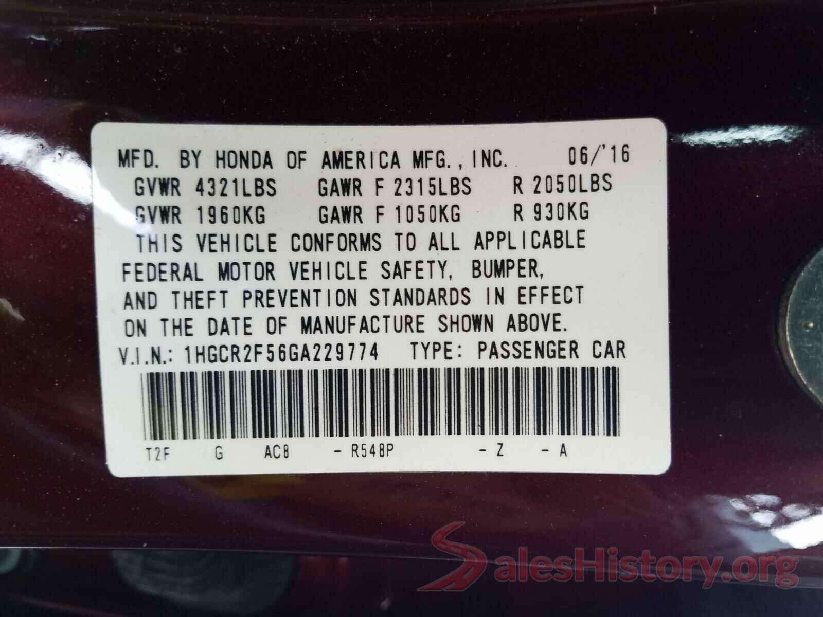 1HGCR2F56GA229774 2016 HONDA ACCORD