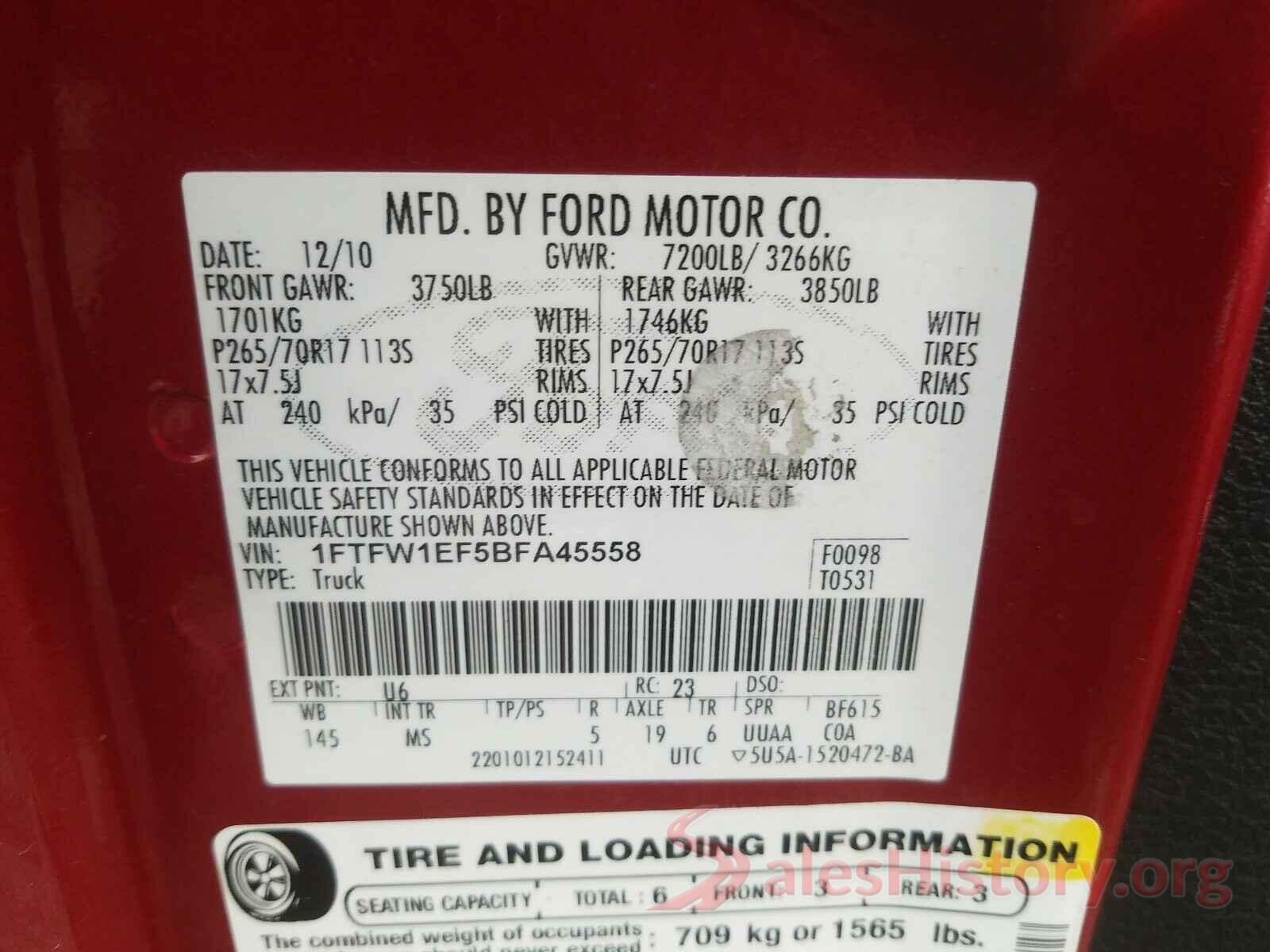 5YFBURHE9HP706001 2011 FORD F150