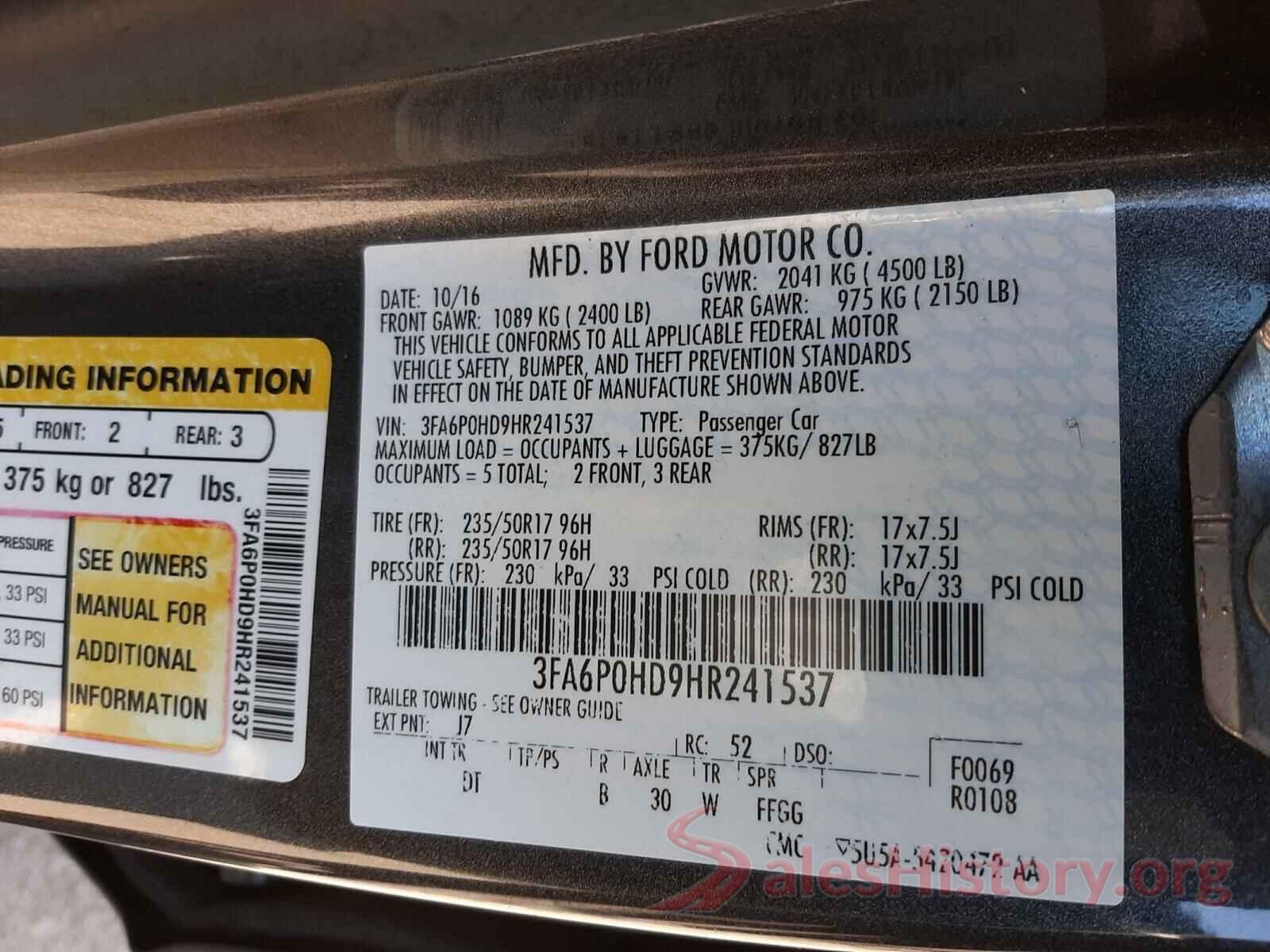 3FA6P0HD9HR241537 2017 FORD FUSION