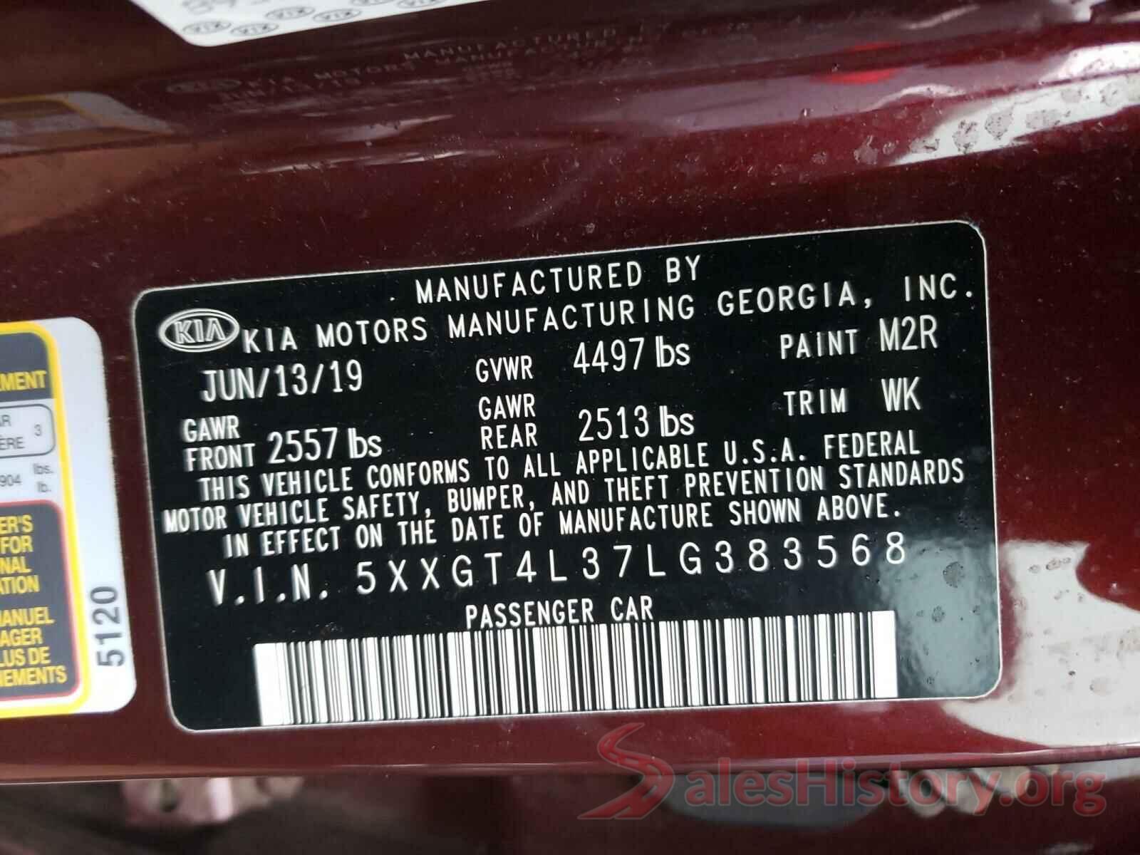 5XXGT4L37LG383568 2020 KIA OPTIMA