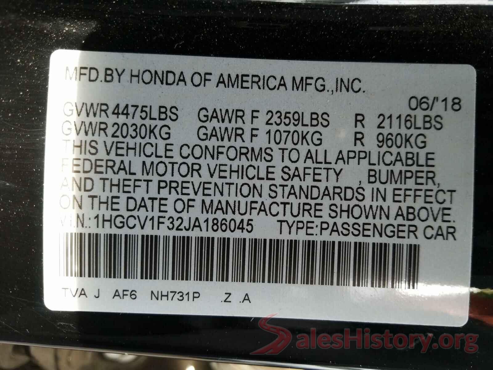 1HGCV1F32JA186045 2018 HONDA ACCORD