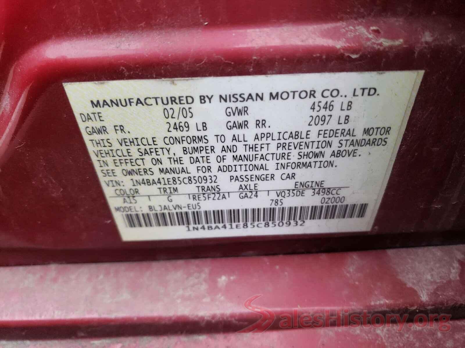 4T1BF1FKXHU304233 2005 NISSAN MAXIMA