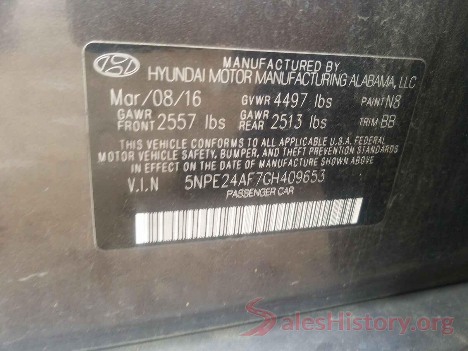 5NPE24AF7GH409653 2016 HYUNDAI SONATA