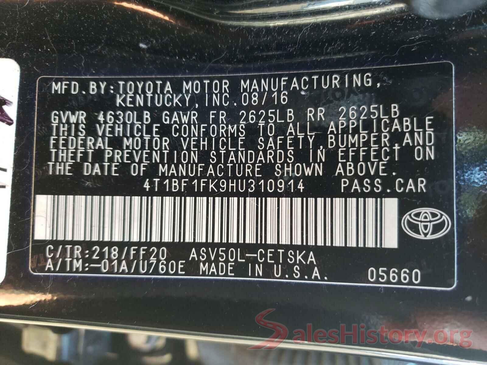 4T1BF1FK9HU310914 2017 TOYOTA CAMRY