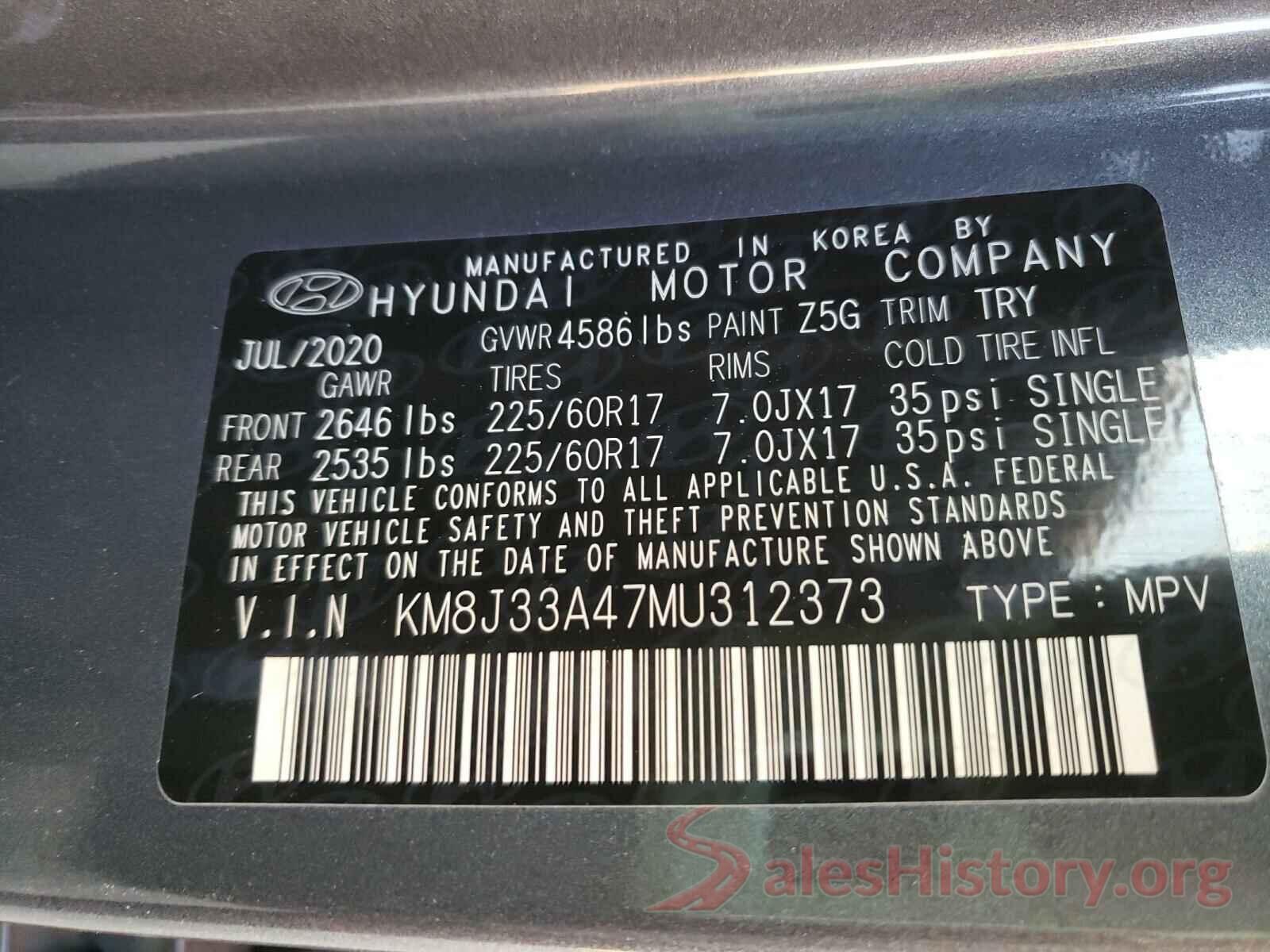 KM8J33A47MU312373 2021 HYUNDAI TUCSON