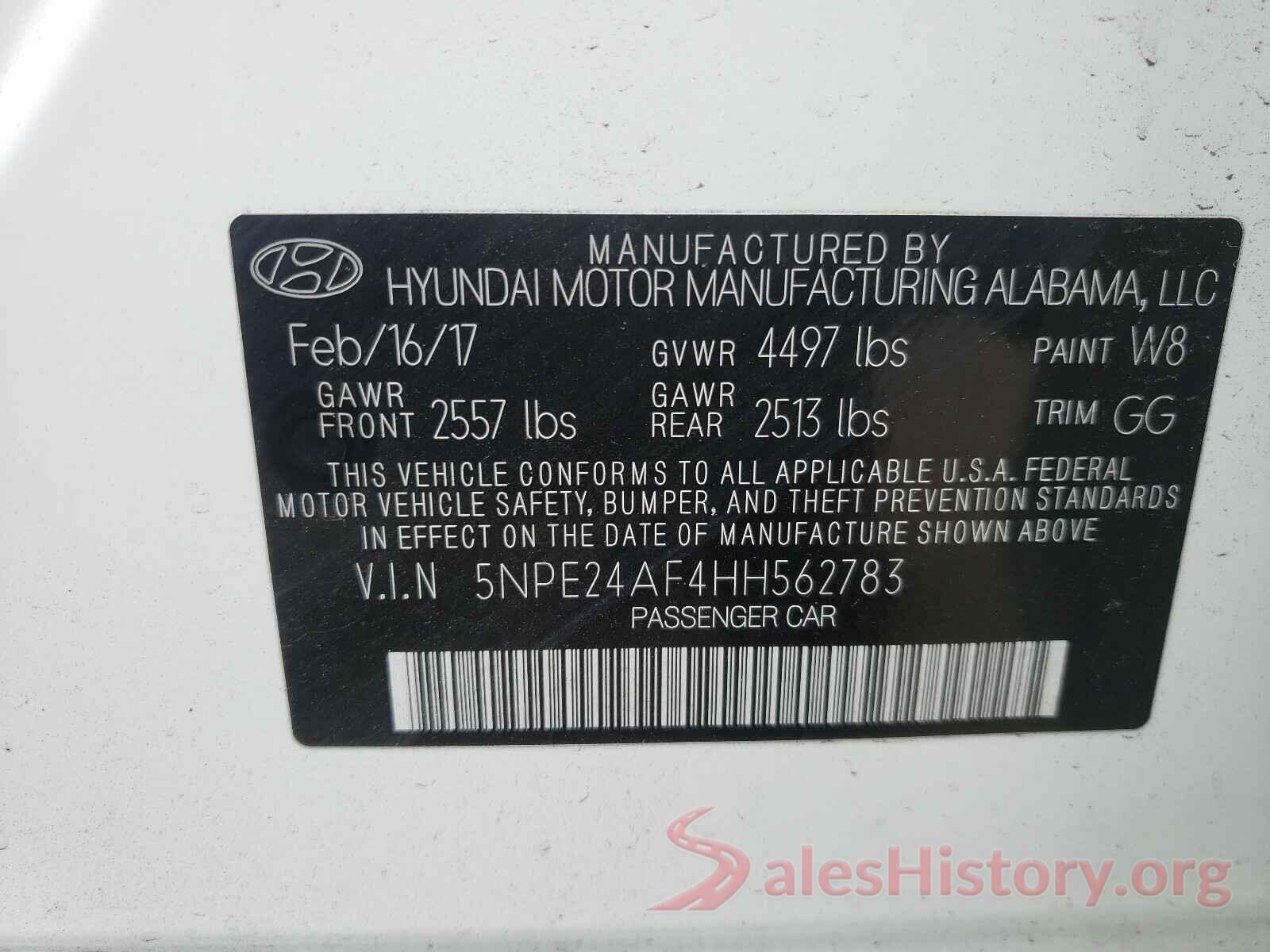 5NPE24AF4HH562783 2017 HYUNDAI SONATA