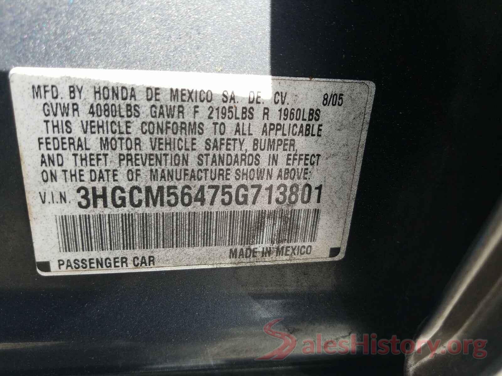 1HGCR2F74HA303857 2005 HONDA ACCORD