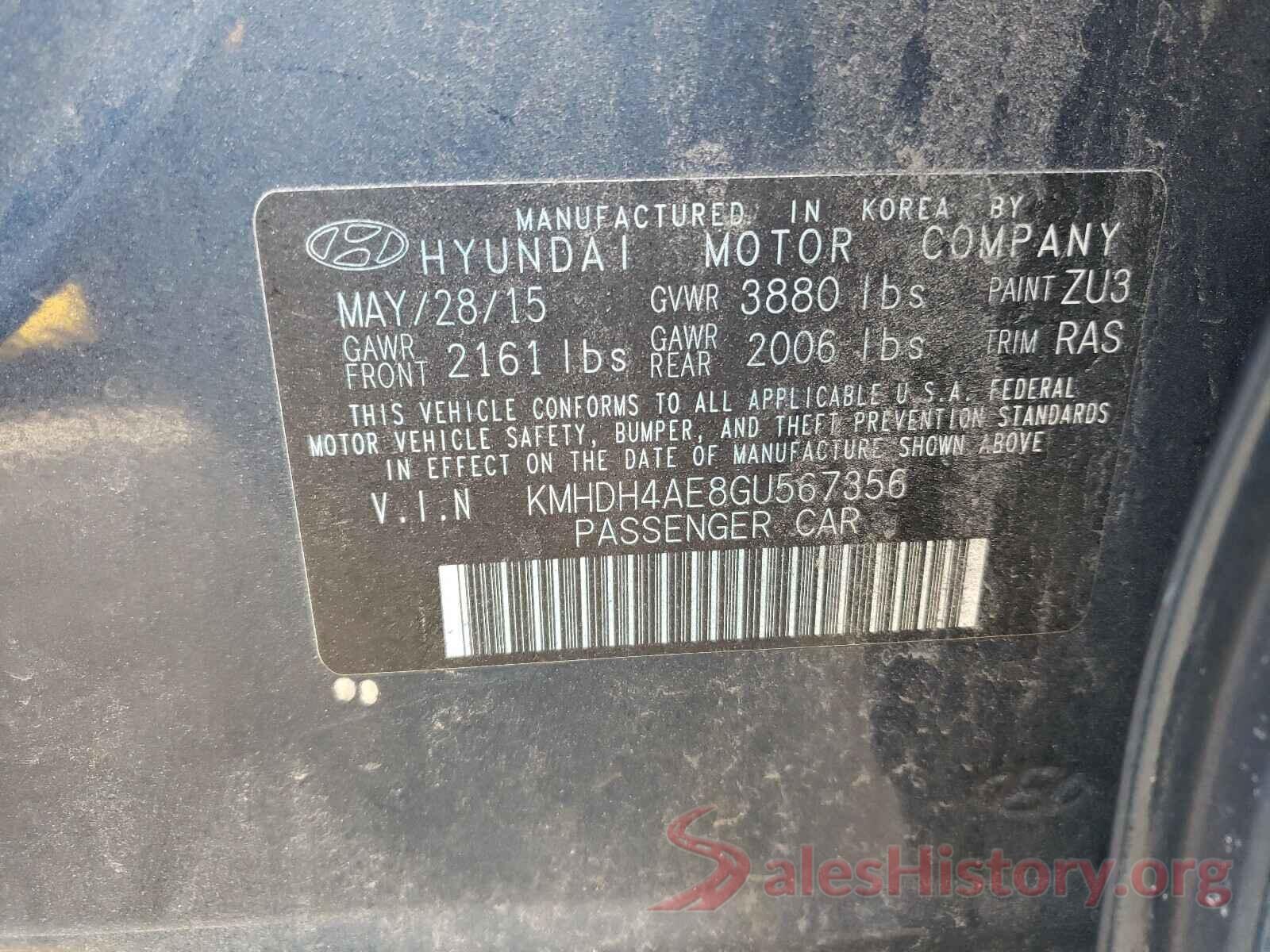 KMHDH4AE8GU567356 2016 HYUNDAI ELANTRA