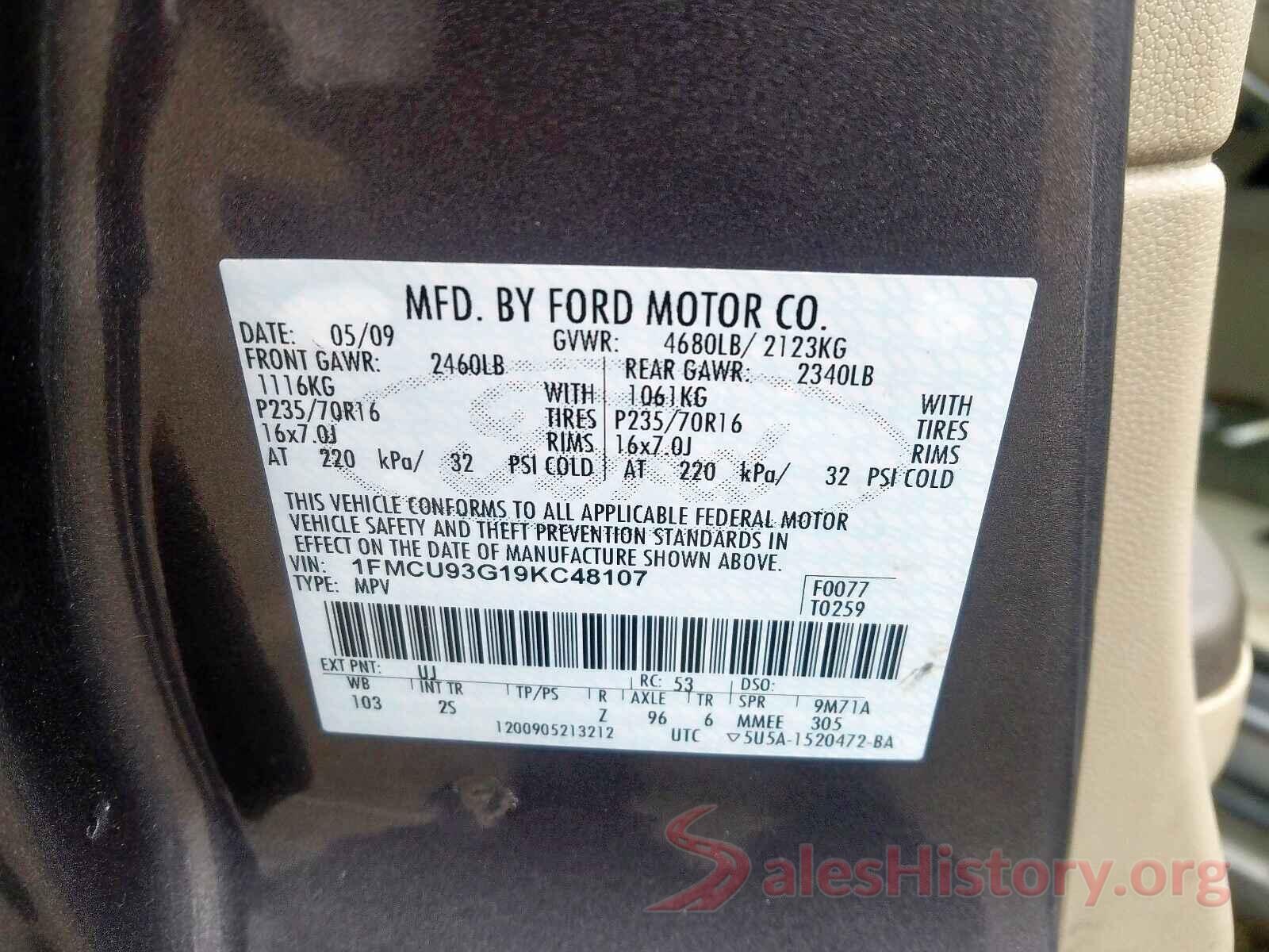 1HGCR2F38GA153537 2009 FORD ESCAPE