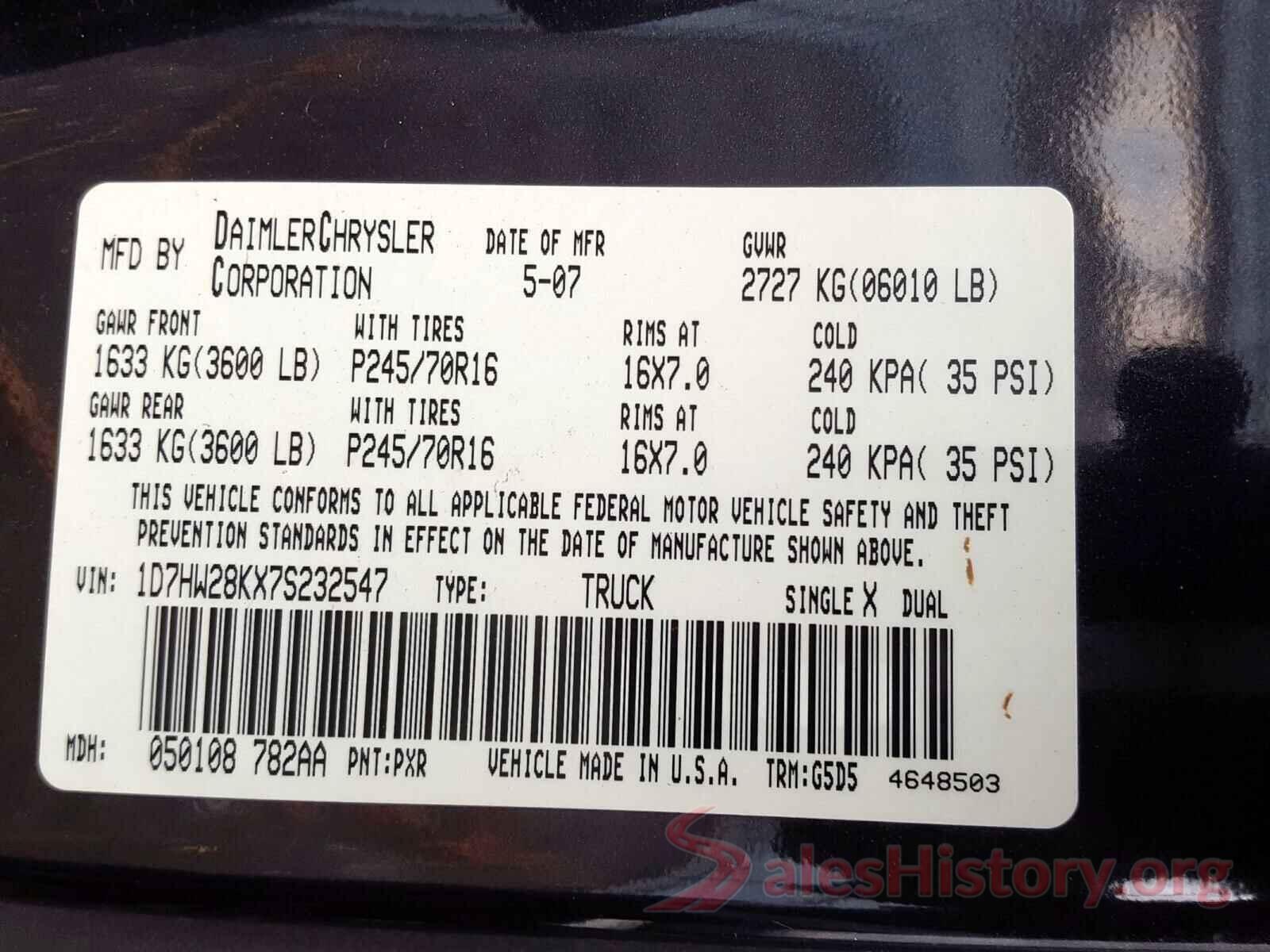 1C4BJWCG3JL809185 2007 DODGE DAKOTA